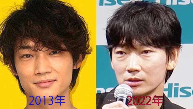 現在の顔が痩せてやつれてしまった綾野剛と若い頃の綾野剛の比較画像　2013年と2022年